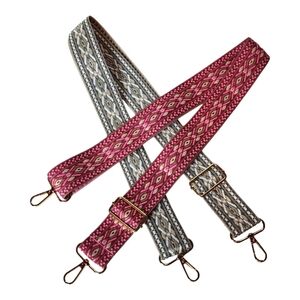 Set of 2 Woven Boho Adjustable Bag Straps Gray White Pink Burgundy Crossbody
